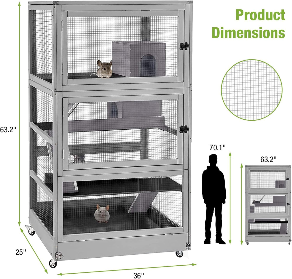 GUTINNEEN Large Chinchilla Cage, 4 Levels Ferret Cage - Large Critter Nation Hutch with Chew-Proof