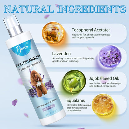 Dog Detangler Spray, Natural Dog Leave in Conditioner Spray with Deshedding Brush and Metal Comb