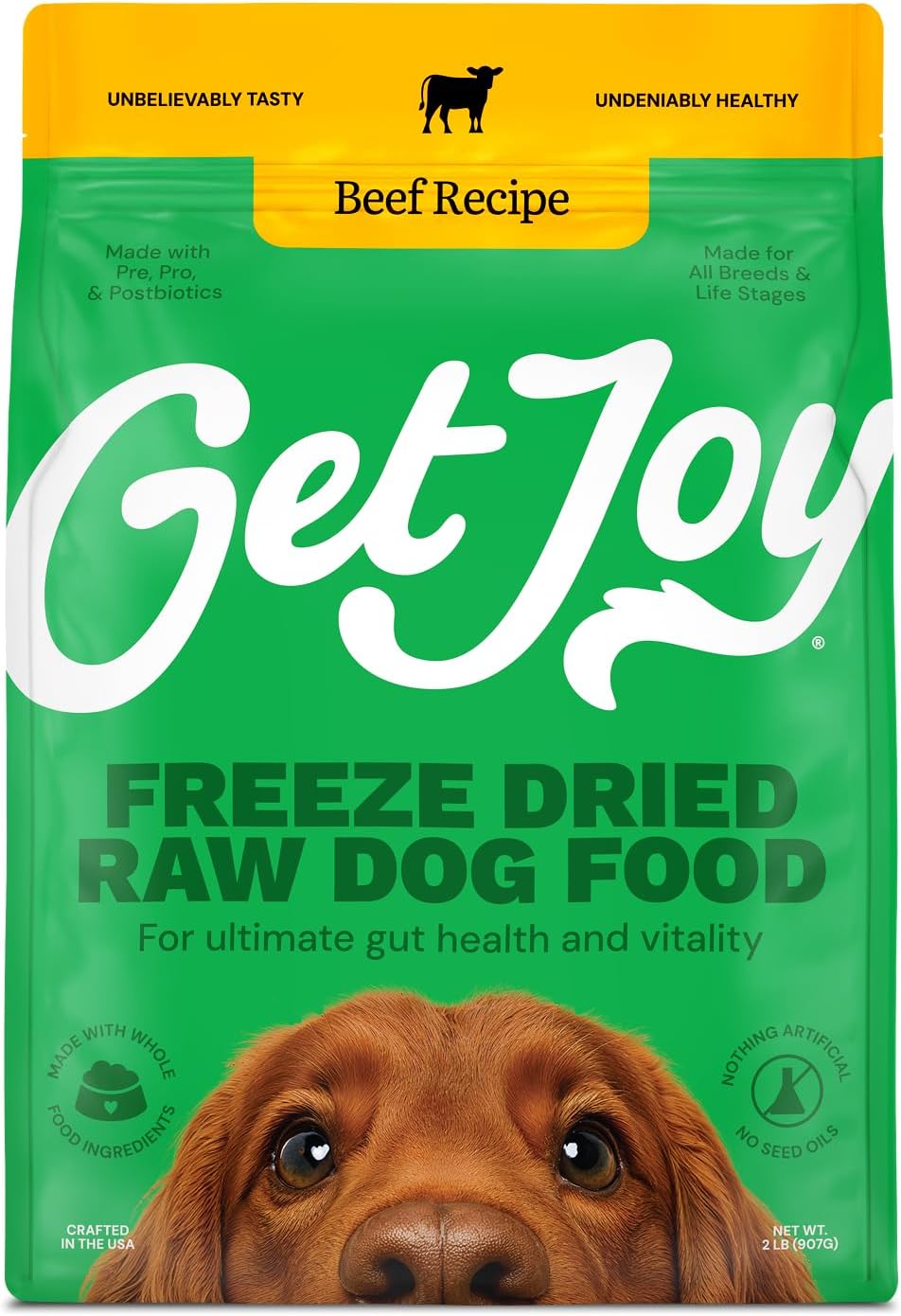 Get Joy Gut Health Fresh Freeze Dried Raw Meal, Beef Recipe, 32 Ounce Bag, Dog Food for Dogs of All