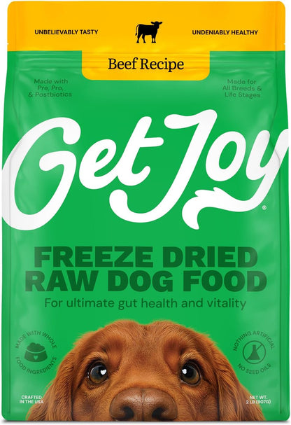 Get Joy Gut Health Fresh Freeze Dried Raw Meal, Beef Recipe, 16 Ounce Bag, Dog Food for Dogs of All