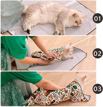 Cat Grooming Wrap – Self-Adherent Anti-Scratch Swaddle Restraint Bag for Nail Cutting, Medication