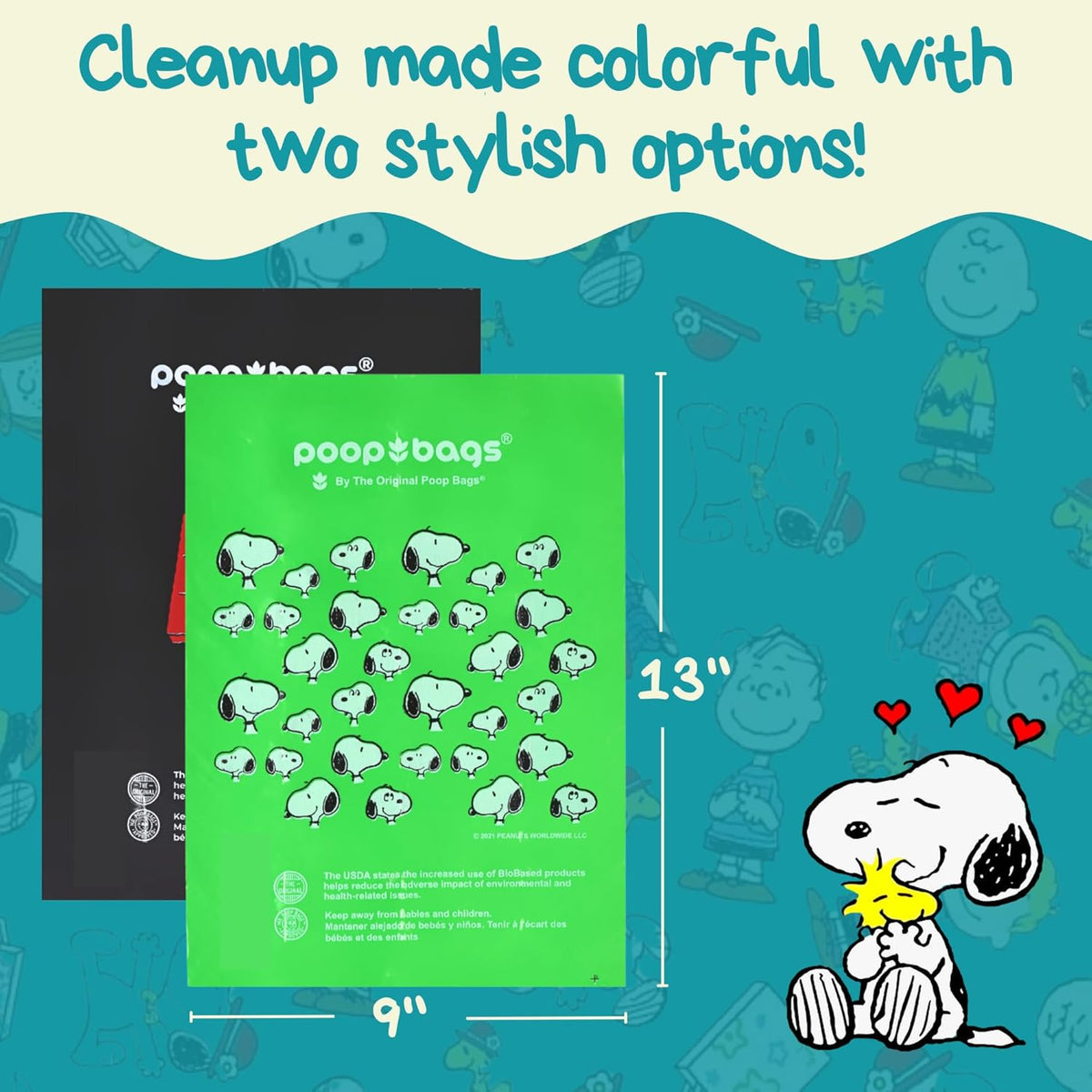 The Original Poop Bags® 38% USDA Biobased Pet Waste Bags, Peanuts Design, Leak-Resistant & Durable