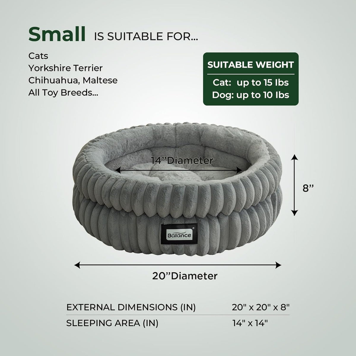 BALANCE Cat Bed Kitten Bed, Washable Round Cat Beds for Indoor Cats, Super Soft Plush Faux Fur Pet