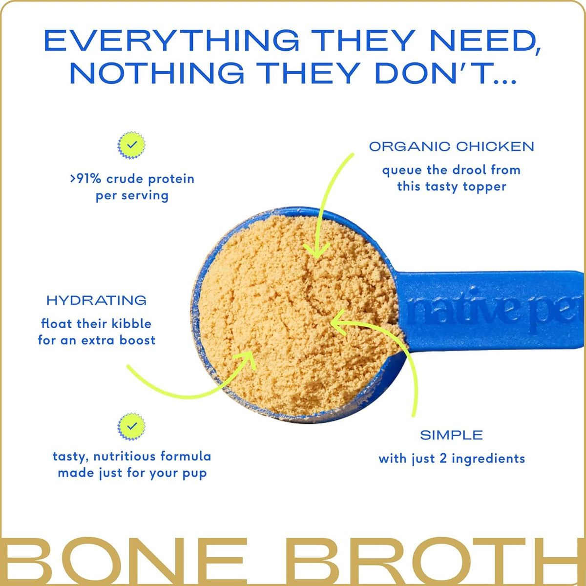 Native Pet Bone Broth for Dogs and Cats - Chicken Bone Broth Powder Dog Food Toppers for Picky
