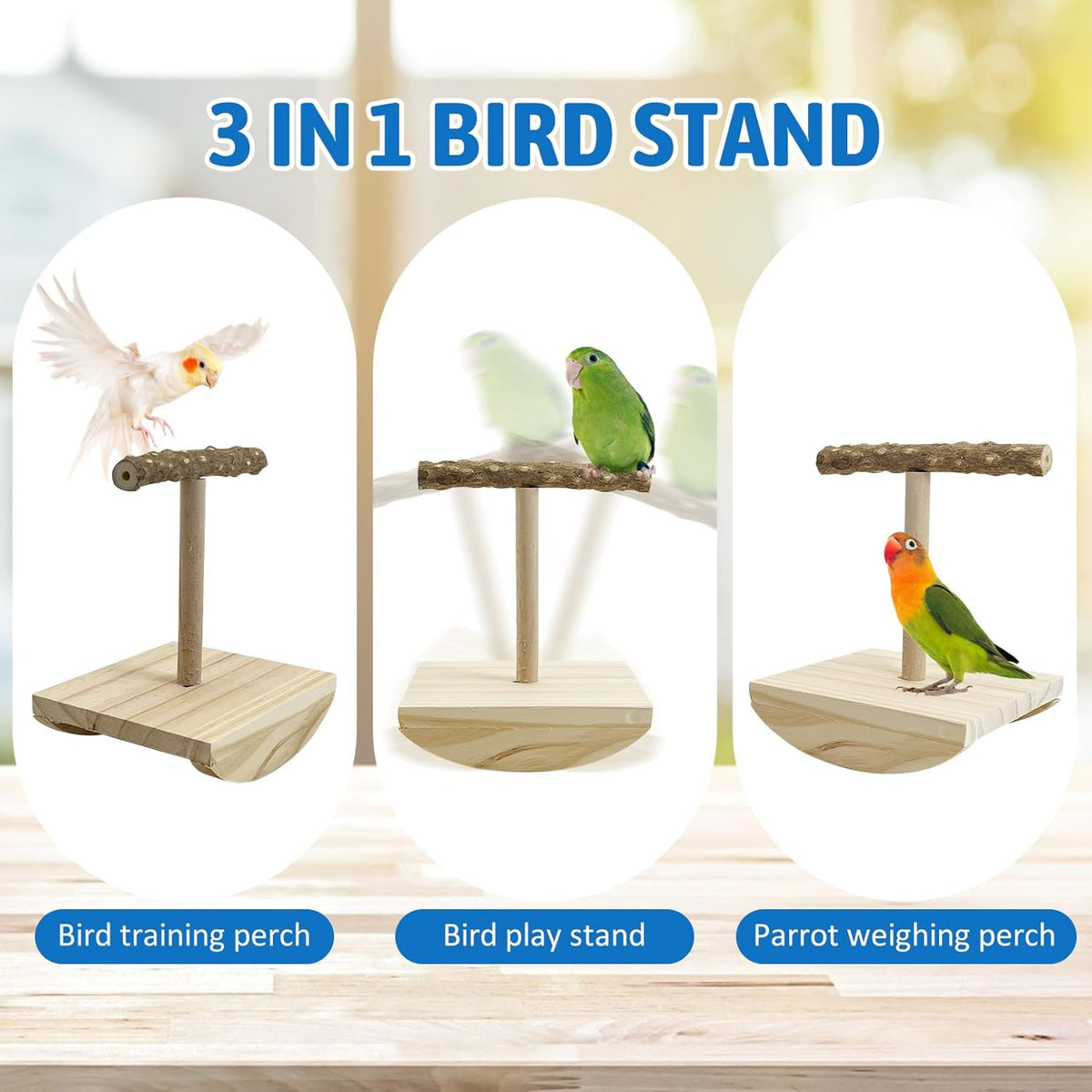 kathson Bird Training Stand, Parakeet Playground Bird Perch Stand Portable Tabletop Bird Perch