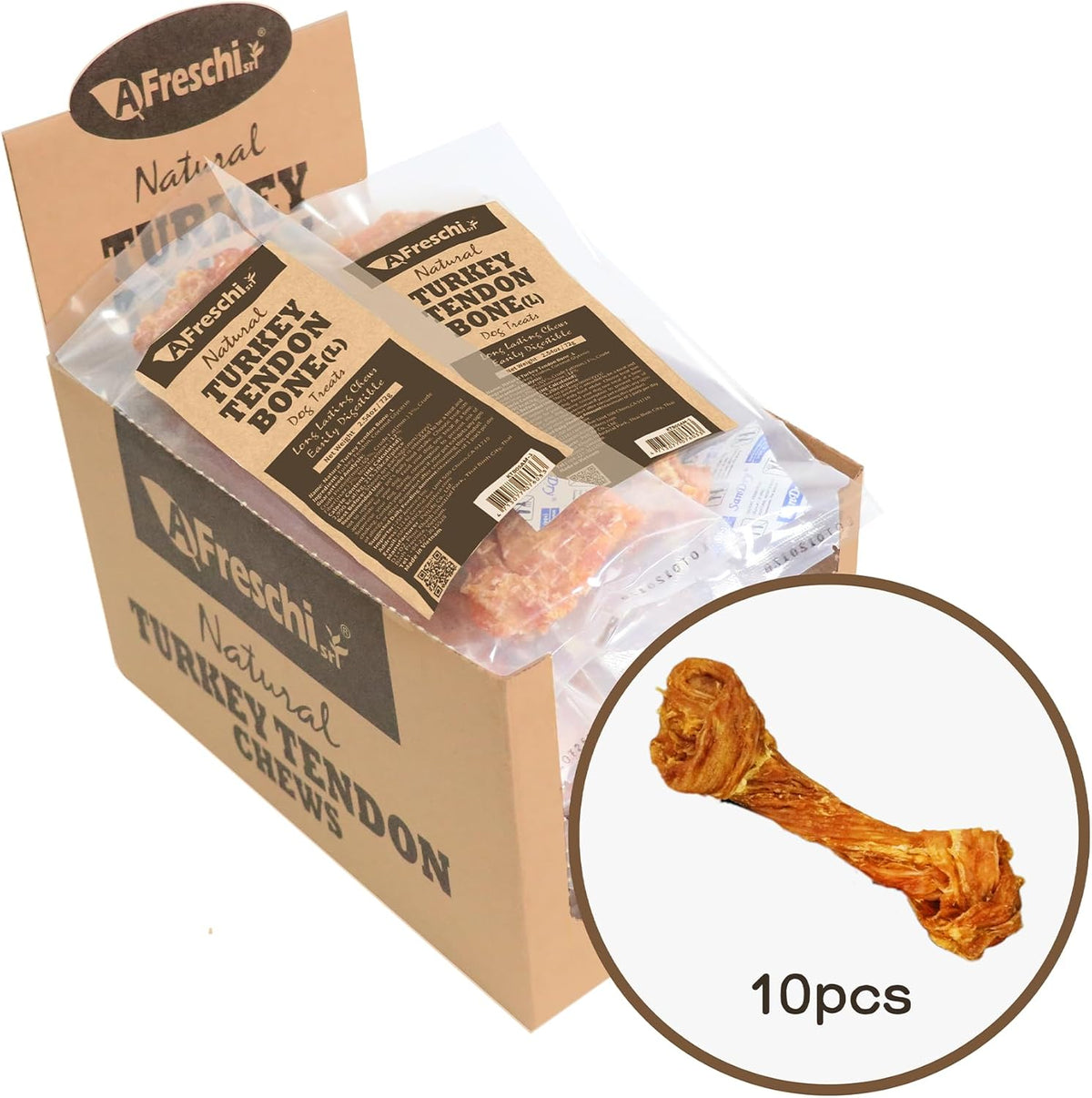 Afreschi Natural Turkey Tendon Bone (L) 10 Units/Box, Dog Treats for Signature Series, All Natural