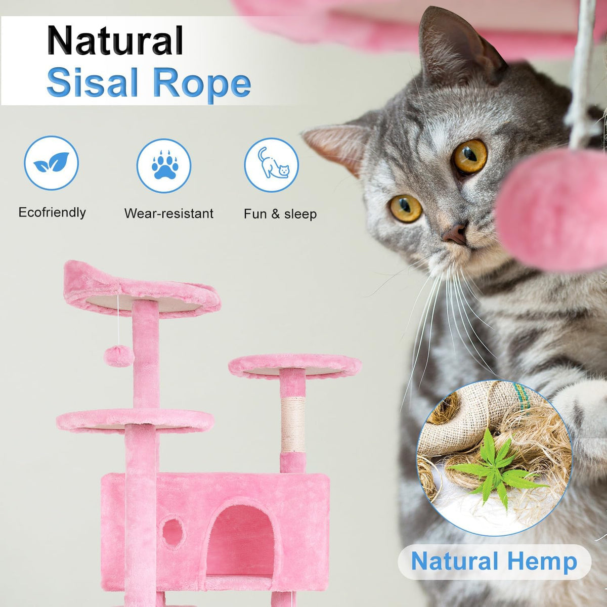 FDW Cat Tree 54in Cat Tower Multi-Level Durable Cat Scratching Post & Cozy Fun Cat Jumping Platform