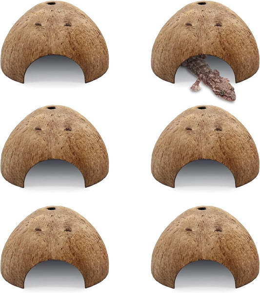 PINVNBY 6 PCS Natural Coconut Reptile Hideouts Lizard, Coco Hut Hermit Crab Hut Aquarium Fish Hide