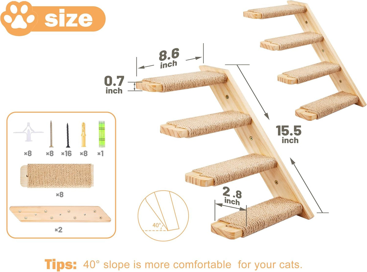 Cat Wall Furniture Set, 2PCS Cat Shelves & 2PCS 4 Steps Wall Shelves Stairs Tower Climbing