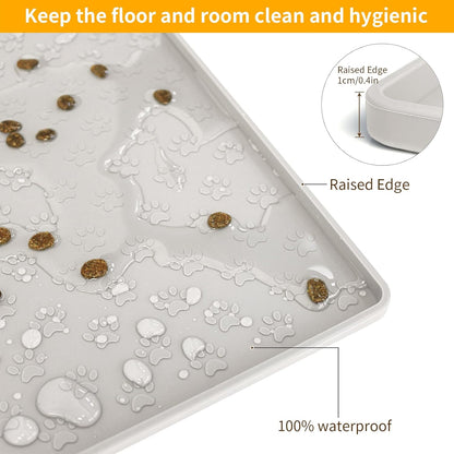Ptlom Dog Food Mat Anti-Slip Bowl Mats for Food and Water, Waterproof Silicone Pet Placemat with