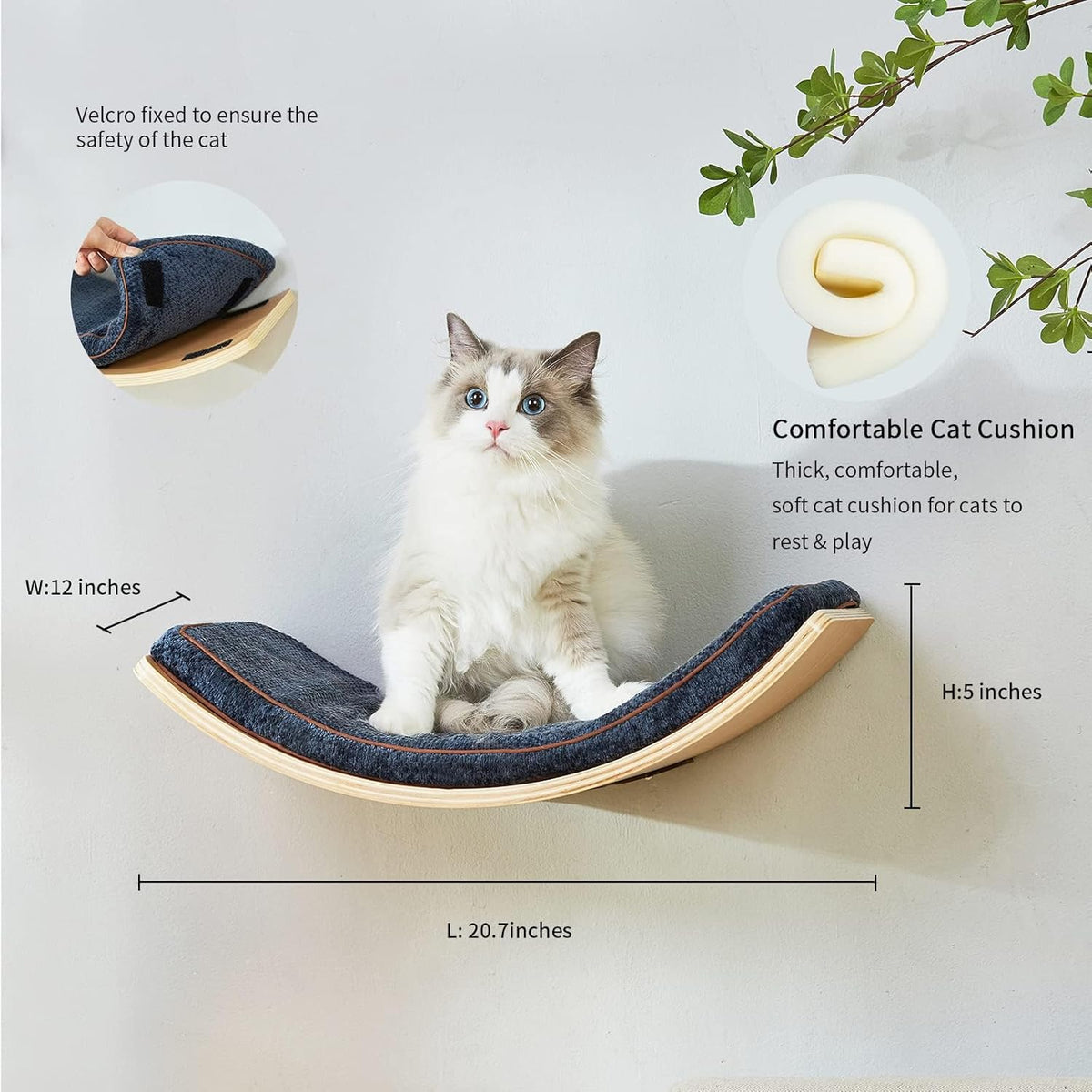 Cat Wall Shelf with Two Steps - Curved Cat Shelves and Perches for Wall (Large Size) - Wall Mounted