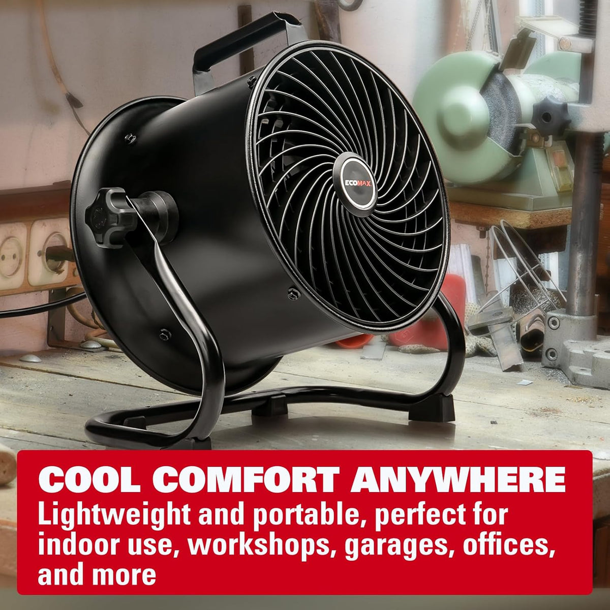 10-Inch High-Velocity Drum Air Circulator Fan, Heavy-Duty Shop Fan with 3-Speed & 360° Tilting