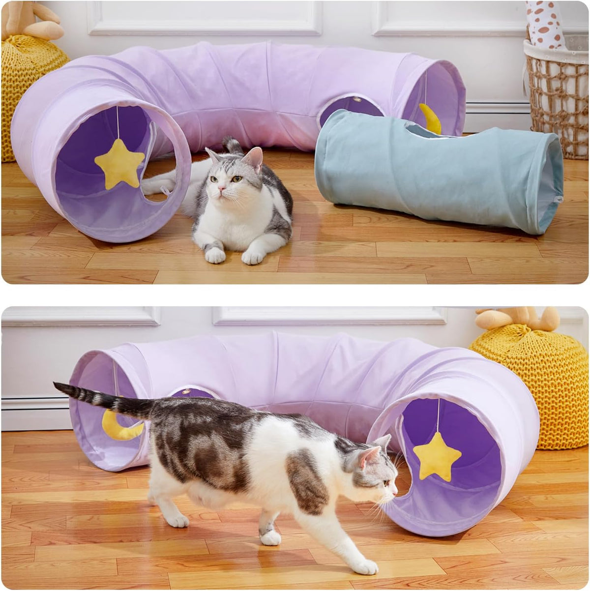 Cat Tunnel, Large Indoor Durable Collapsible Interactive Cat Tube with Peek-A-Boo Hole, Hanging