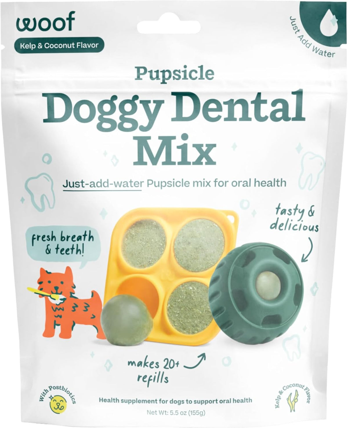Woof Doggy Dental Pupsicle Mix - Dog Teeth Cleaning Powder for The Pupsicle - Long Lasting