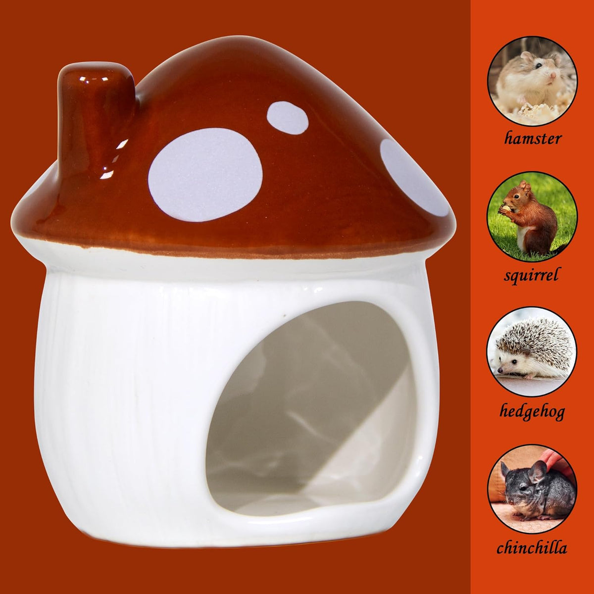 Ceramic Mushroom Hamster Hideout - Hamster Habitat for Hamsters Chinchillas Hedgehogs and Gerbils
