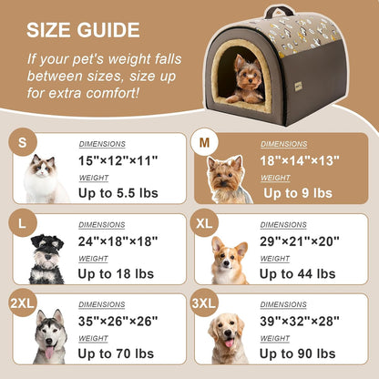 Jiupety Indoor Dog House, 2 in 1 Portable Foldable House Bed with Cover, Pet Tent & Cave Bed for