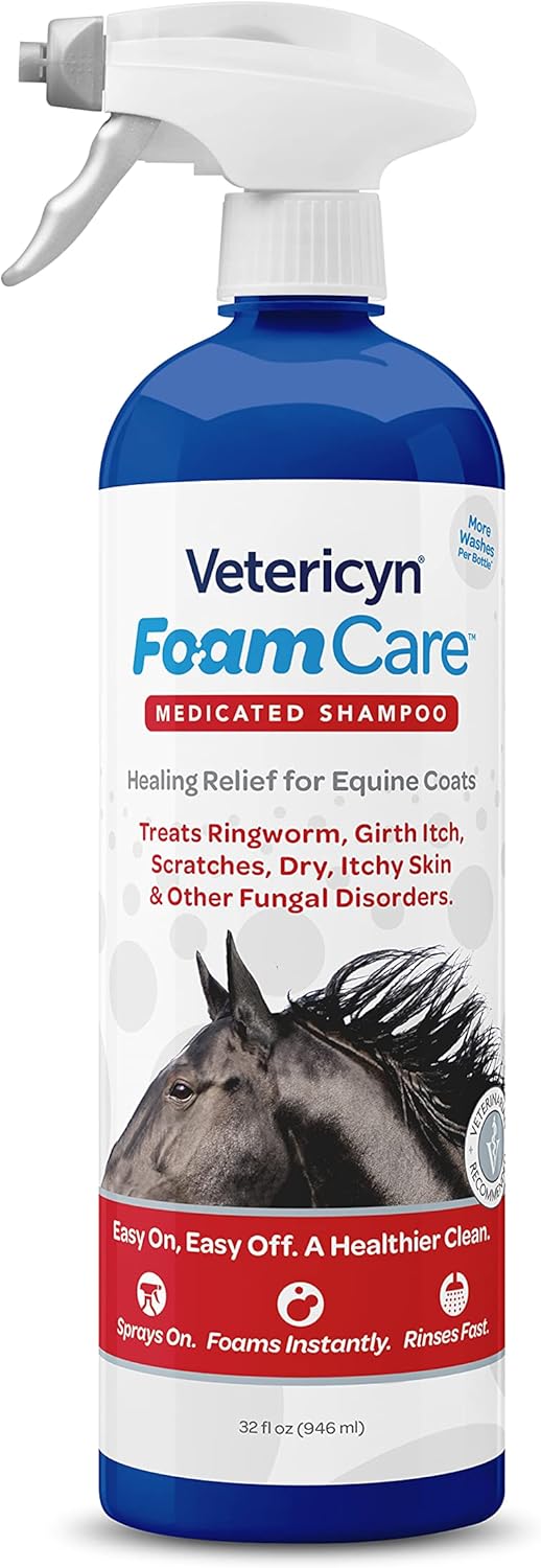Vetericyn FoamCare Medicated Horse Shampoo | Sprayable Equine Shampoo with Ketoconazole for Healing