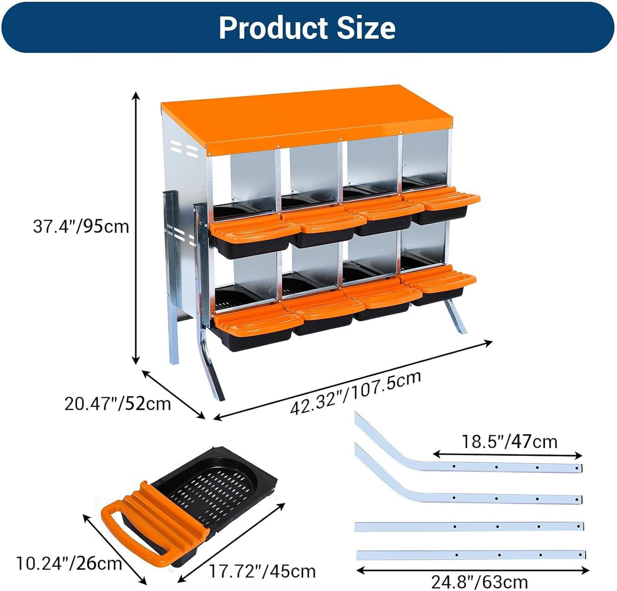 Chicken Nesting Boxes, 8 Hole Metal Chicken Laying Box with with Removable Trays and Roll Out Egg