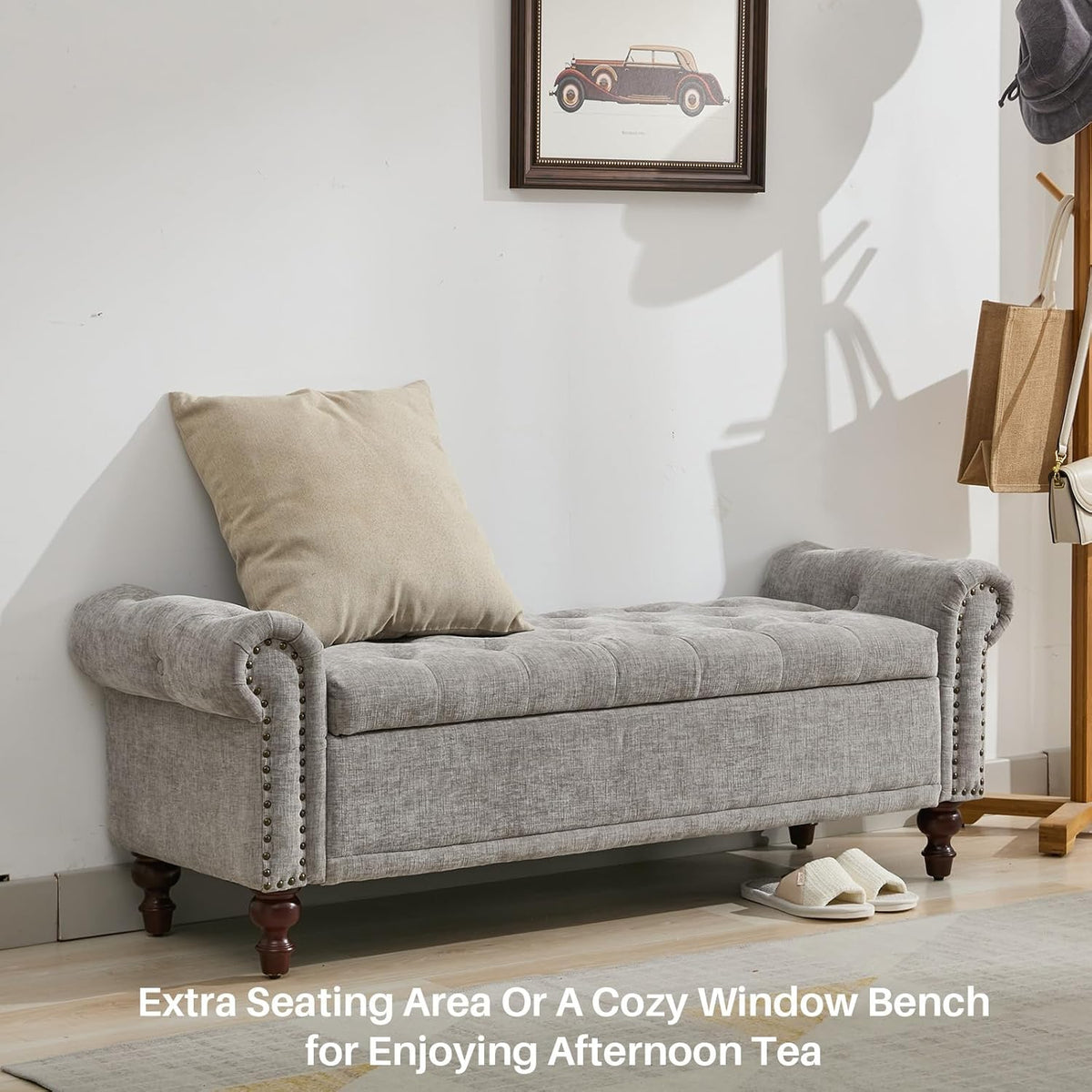 58.1'' Storage Bench Upholstered Chenille End of Bedroom Bed Bench Ottoman with Tufted Cushioned