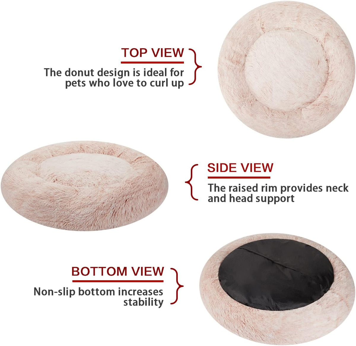 Bedfolks Calming Donut Dog Bed, 45-Inch Round Plush Anti-Anxiety Dog Bed, Washable with Non-Slip
