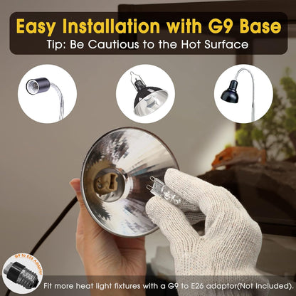 Briignite G9 Heat Lamp Bulbs for Reptile, Mini Reptile Light, Dimmable G9 Mini Heat Bulb Warm White