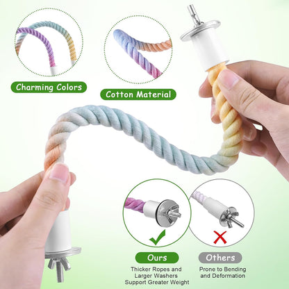 3 Pcs Bird Rope Perches Gradient Color, Bendable Parrot Bird Perch Rope Stand for Cage, Stand