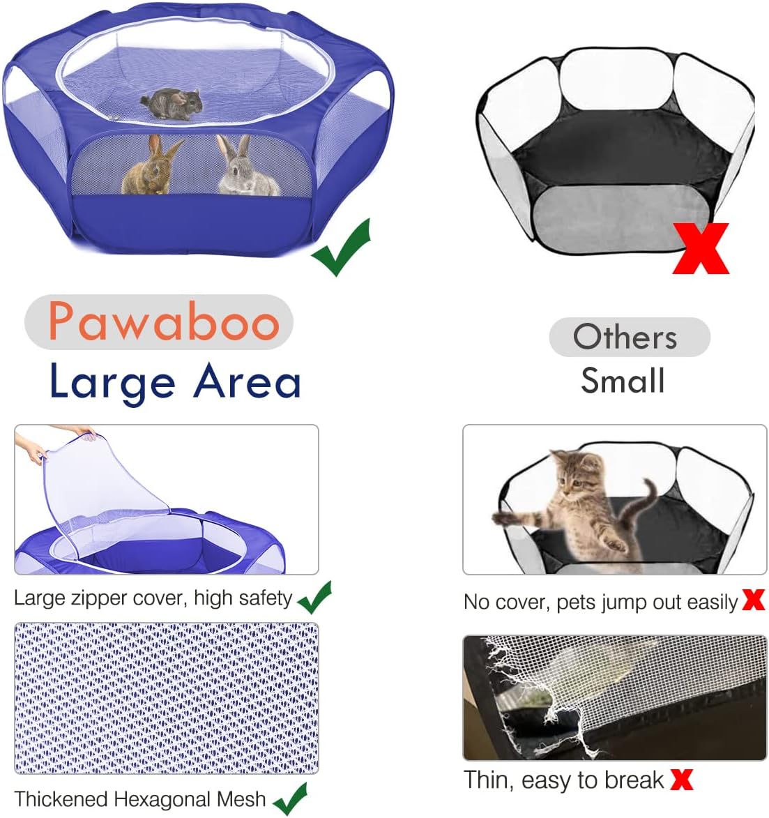 Pawaboo Small Animals Playpen, Waterproof Small Pet Cage Tent with Zippered Cover, Portable Outdoor