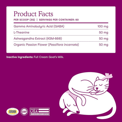 Fera Pets Goat Milk - Calming Supplement for Dogs & Cats - Ashwagandha, L-Theanine, & Passion