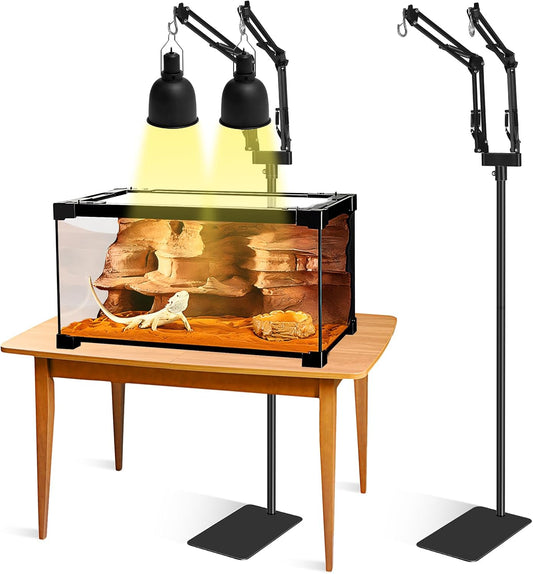 Dual Reptile Lamp Stand - Adjustable Height (15.7in to 74.3in) Metal Light Holder with 2 x 360°