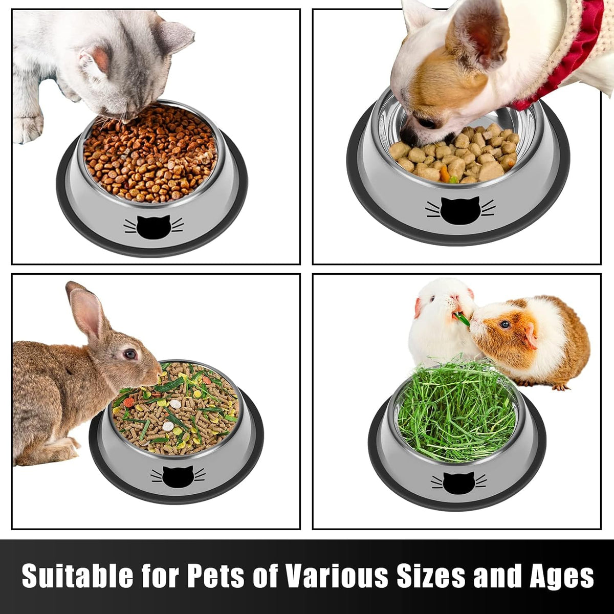 2Pcs Cat Bowls Non-Slip Stainless Steel Small Cat Food Bowl Unbreakable Thick Rubber Base Easily