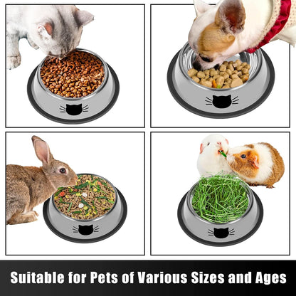 2Pcs Cat Bowls Non-Slip Stainless Steel Small Cat Food Bowl Unbreakable Thick Rubber Base Easily