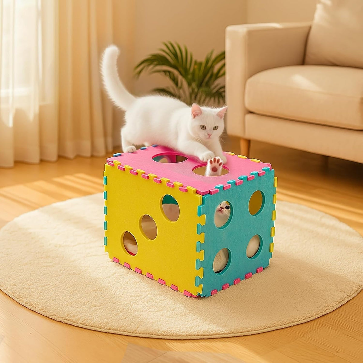 Cat Houses for Indoor Cats, Cute Cat Bed Cave with Soft Pillow, Cat Cube for Multiple Large Cats