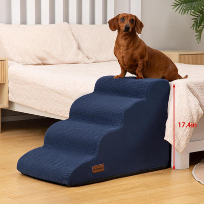 4-Step Dog Stairs and Ramp for Beds or Couches,Non-Slip Sturdy Pet Steps for Small Dogs and