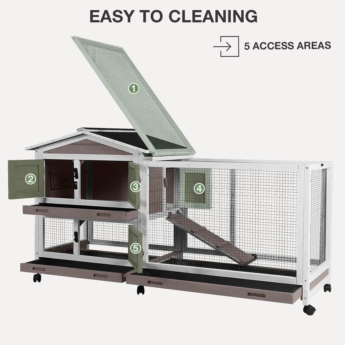 2-Story Indoor Rabbit Hutch with Chew-Proof Outdoor Rabbit Cage with 6 Locking Casters Bunny Cage 2