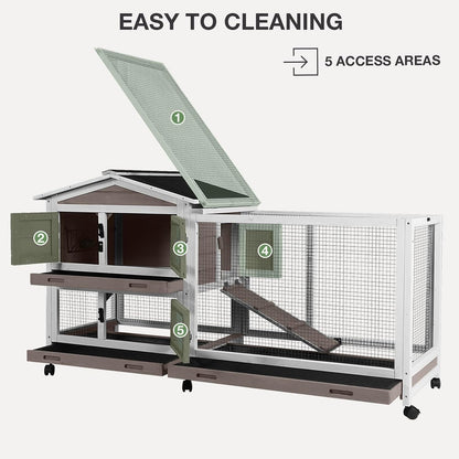 2-Story Indoor Rabbit Hutch with Chew-Proof Outdoor Rabbit Cage with 6 Locking Casters Bunny Cage 2