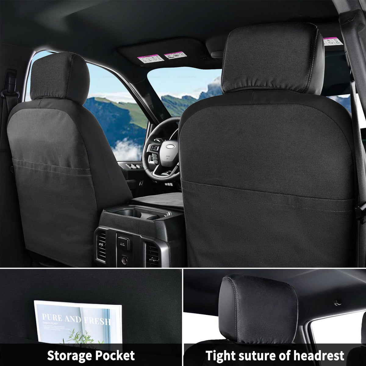 Coverado Front Seat Covers, Waterproof Canvas Seat Protector for Car Seat Cushions for Kids & Dogs