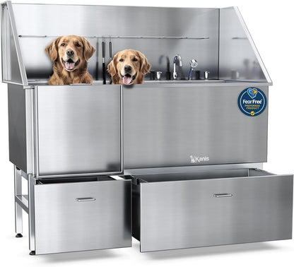 KANIS Professional Dog Washing Station - 304 Stainless Steel Pet Wash Sink & Grooming Bath Tub for
