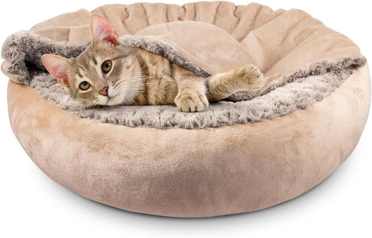 JOEJOY Small Dog Cat Bed With Hooded Blanket, Cozy Cuddler Luxury Puppy Pet Donut Round Calming
