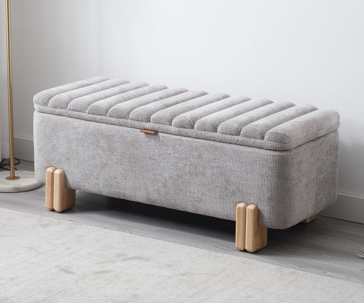Kmax 45" Storage Bench Velvet Entryway Bench Upholstered Ottoman Bench with Wavy Top & Safty Hinge