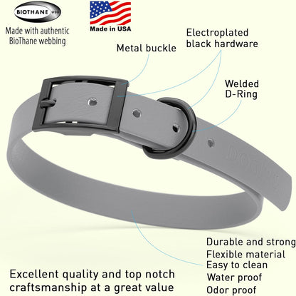 Dogline Biothane Waterproof Dog Collar Strong Coated Nylon Webbing with Black Hardware Odor- Proof