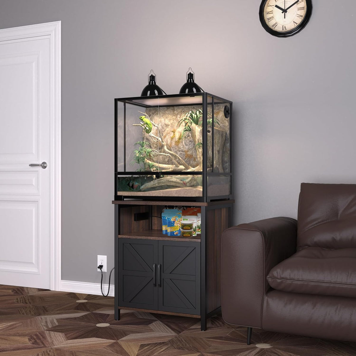 GDLF Terrarium Stand Reptile Tank Stand with Accessories Storage and Power Outlets for 24”Wx18”D