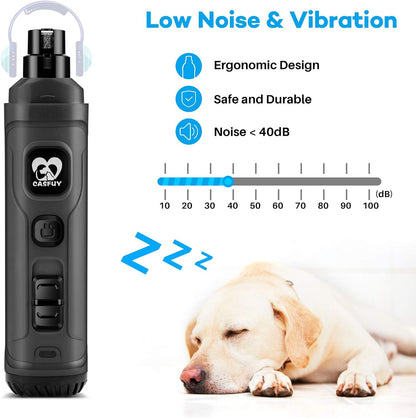Casfuy Dog Nail Grinder with 2 LED Light - New Version 2-Speed Powerful Electric Pet Nail Trimmer