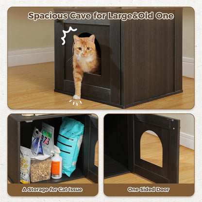 Tall Cat Tree with Litter Box Enclosure 57.5" Wooden Cat Tower for Large Cats with Cat Hammock