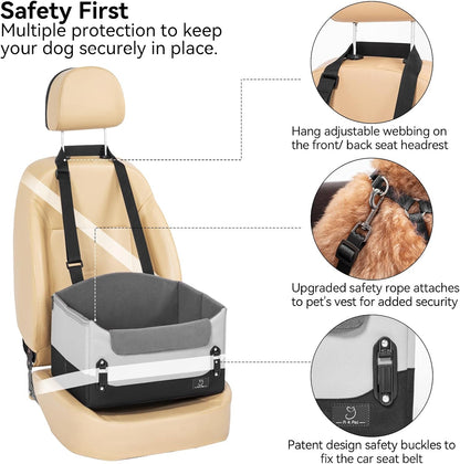 A4Pet Dog Car Seats for Small Dogs, Booster Car Seat with Patent Buckles & Clip-On Safety Leash