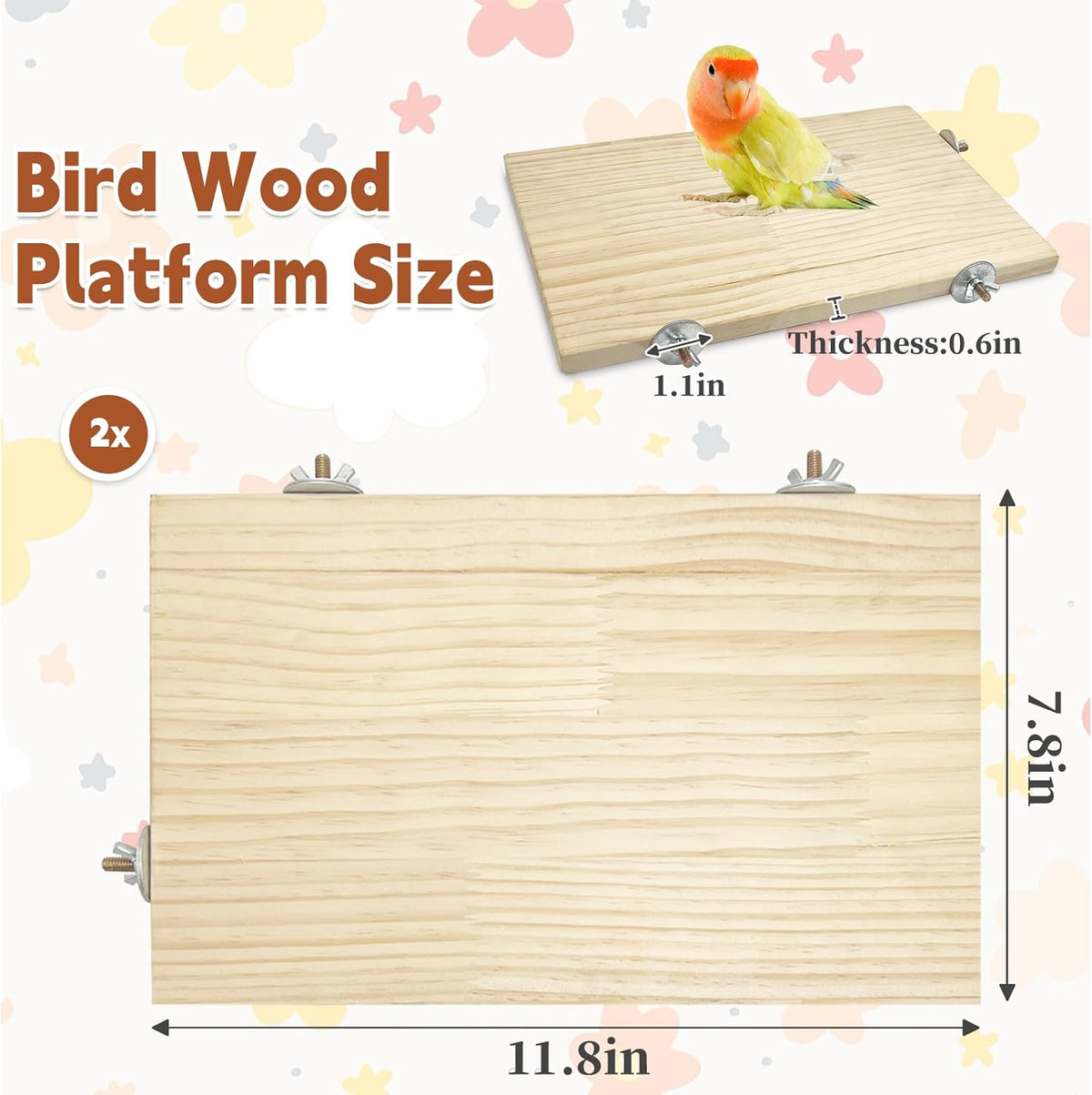 kathson 11.8 x 7.8 Inches Large Bird Perch, 2 PCS Natural Wooden Parrot Stand Platform, Parakeet