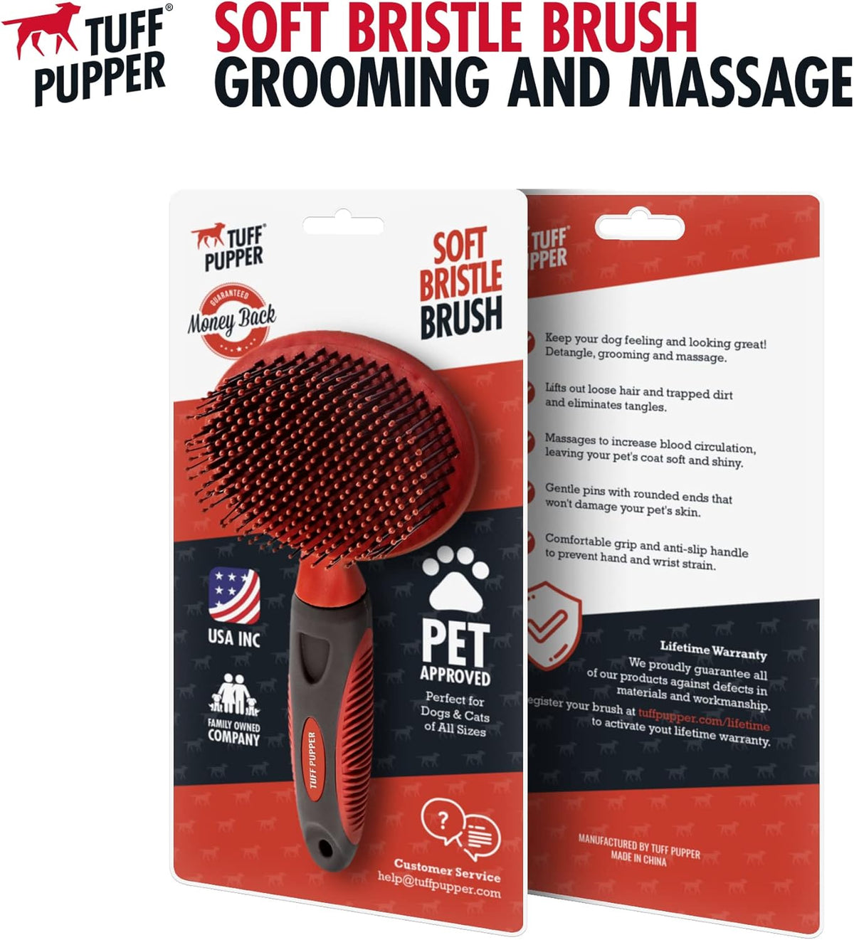 Tuff Pupper Round Bristle Soft Brush for Dogs and Cats | Gentle Grooming for Short or Long Hair |