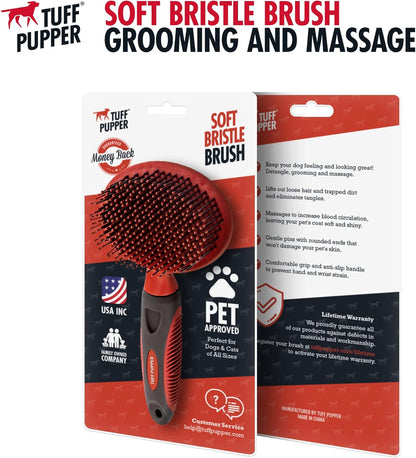 Tuff Pupper Round Bristle Soft Brush for Dogs and Cats | Gentle Grooming for Short or Long Hair |
