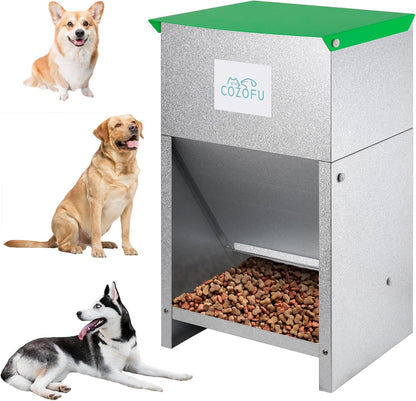 Dog Feeder - Galvanized Metal Pet Food Station for Indoor & Outdoor Use - Automatic Gravity-Fed