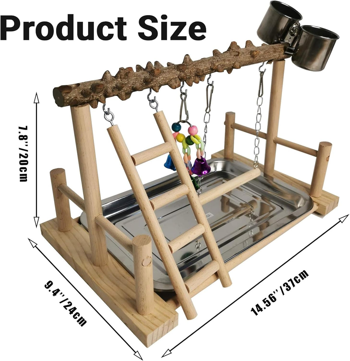 Hamiledyi Parrot Playground Bird Playstand Wood Exercise Play Perch Exercise Gym with Feeder Cups