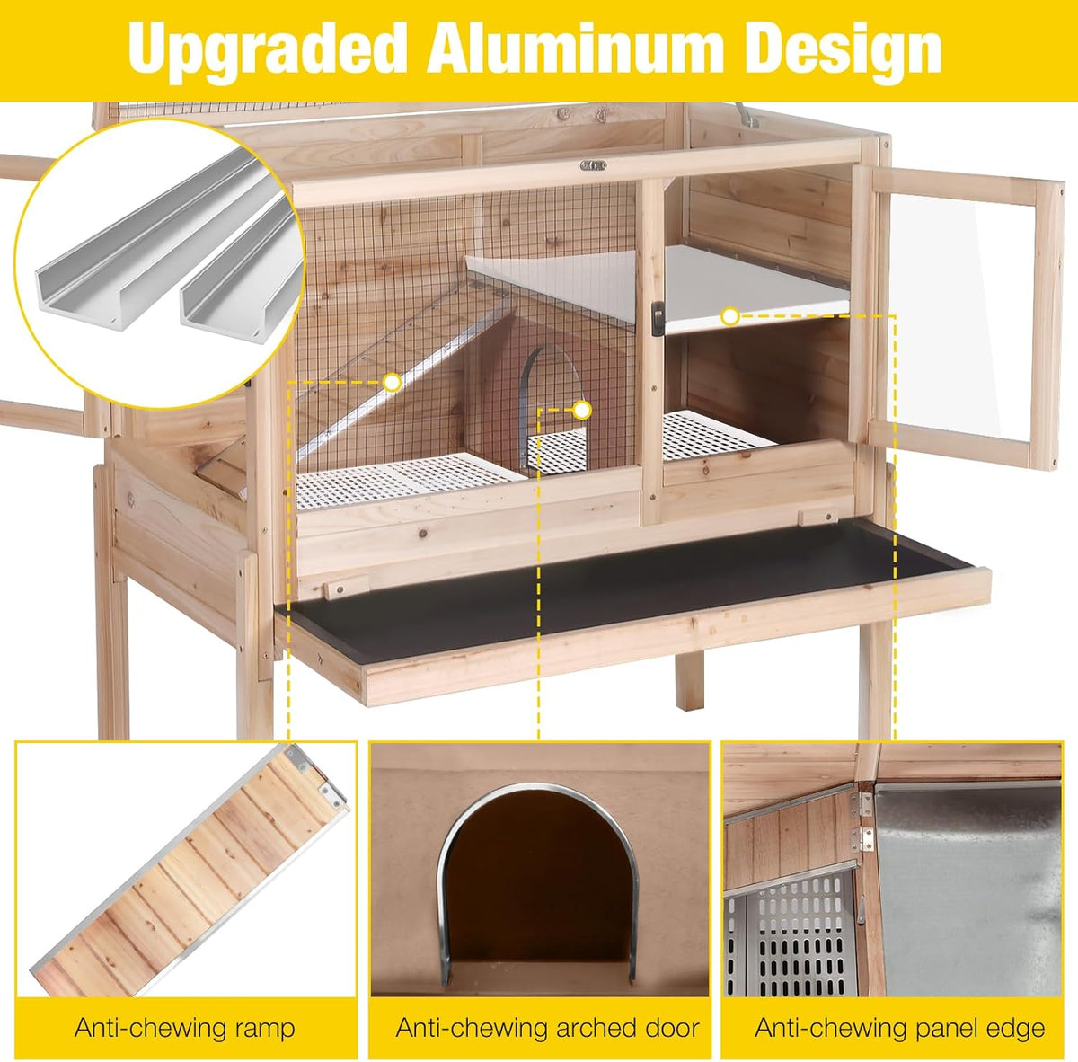 Aivituvin Wooden Guinea Pig Cages Indoor with Removable Stand, Anti Chewing Rabbit Hutch with Ramp